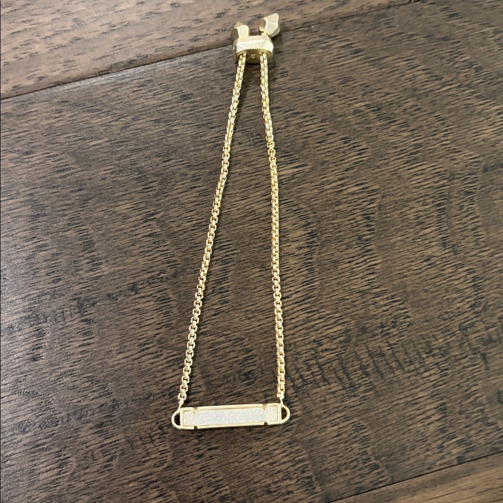 Kendra Scott Gold Stan Adjustable Bracelet with Iridescent White Stone - Picture 4 of 5